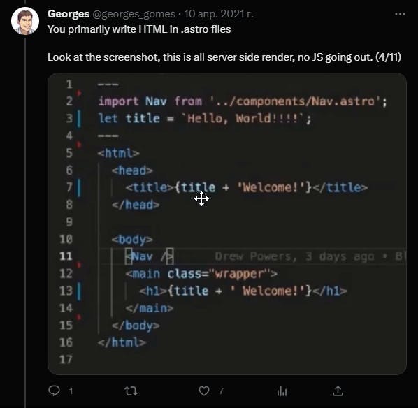 Screenshot of HTML code in Astro file