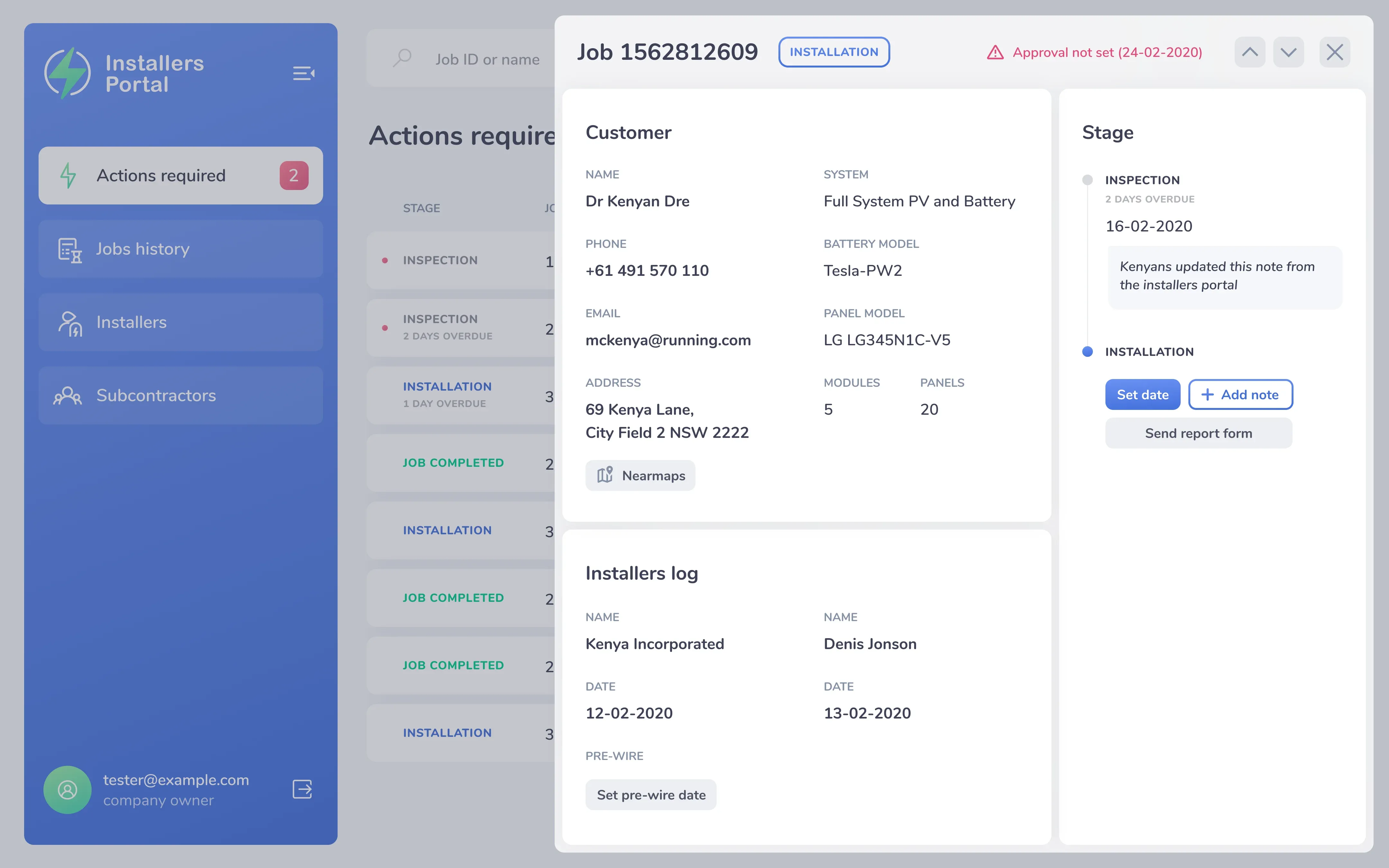 Evergen Installer Portal Dashboard