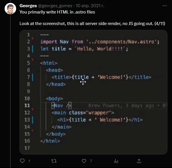 Screenshot of HTML code in Astro file