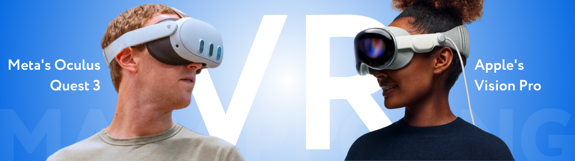 Man and woman in Meta and Apple VR glasses