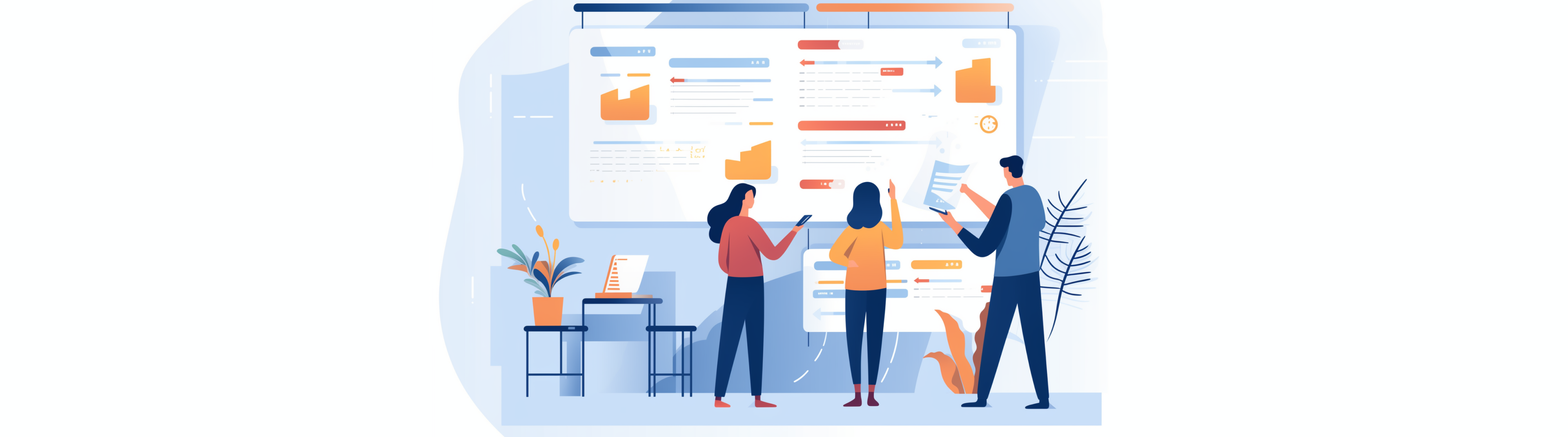 Three people in front of the dashboard create estimation strategies