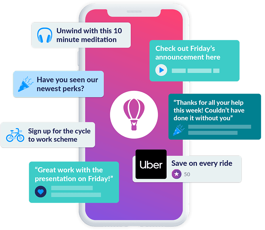 Smartphone with the messages from Perkbox app - a platform helping to look after your mental health