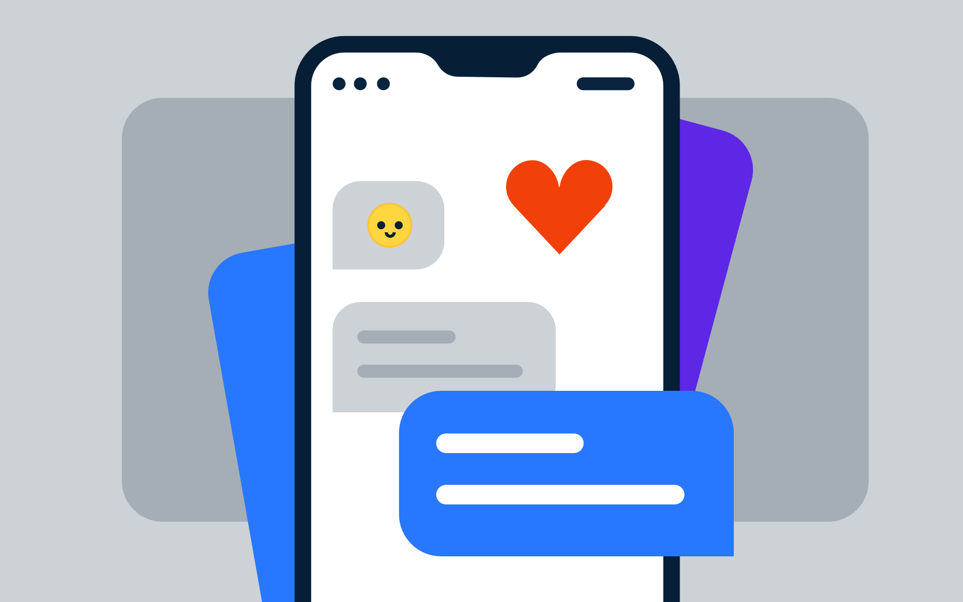 Sketchy drawn smartphone with a chat and emojis on the screen