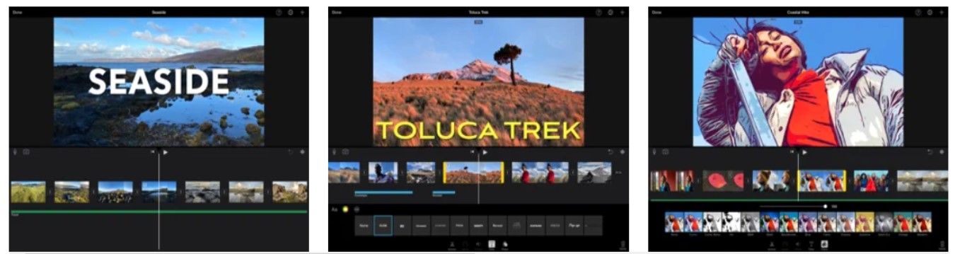 Screenshots of the iMovie video editing application
