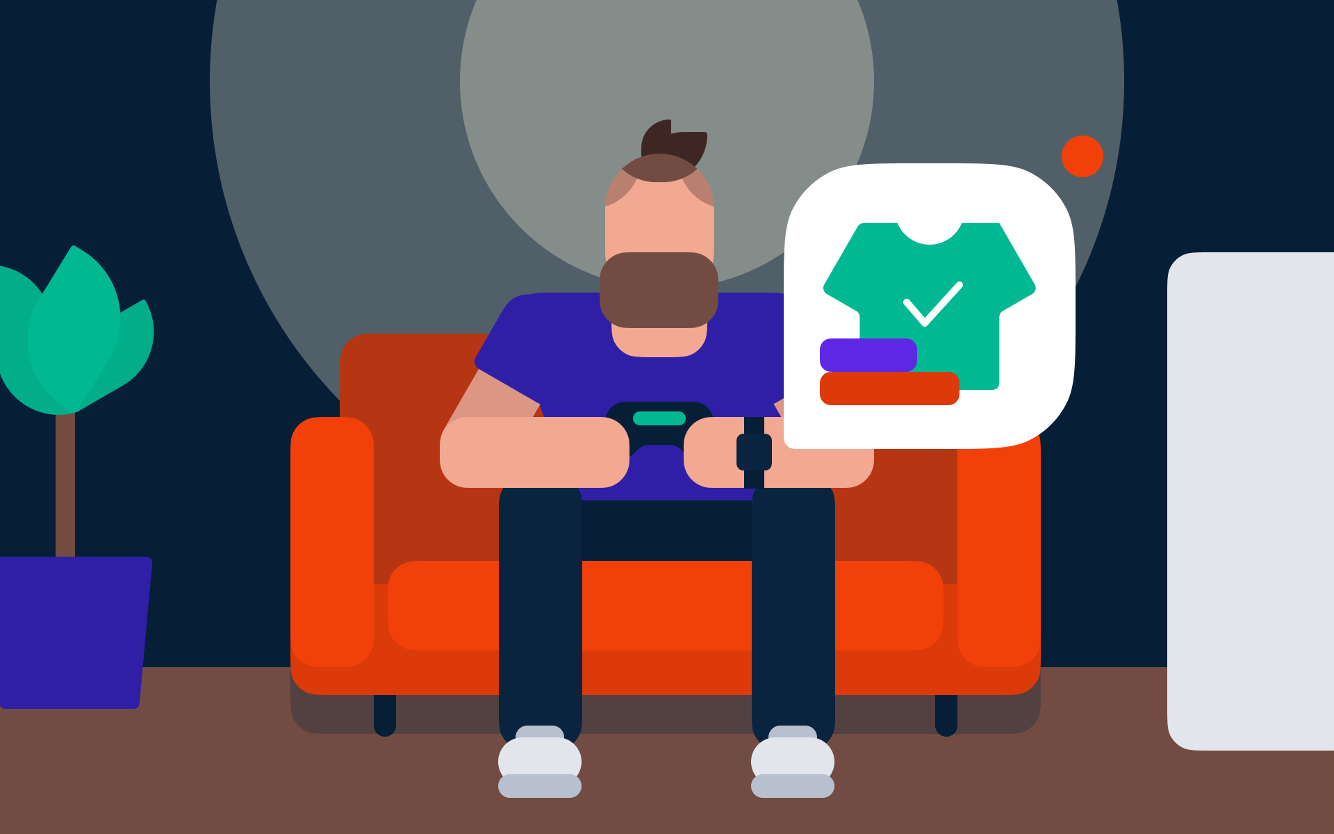 Drawn mobile application developer sitting on the sofa