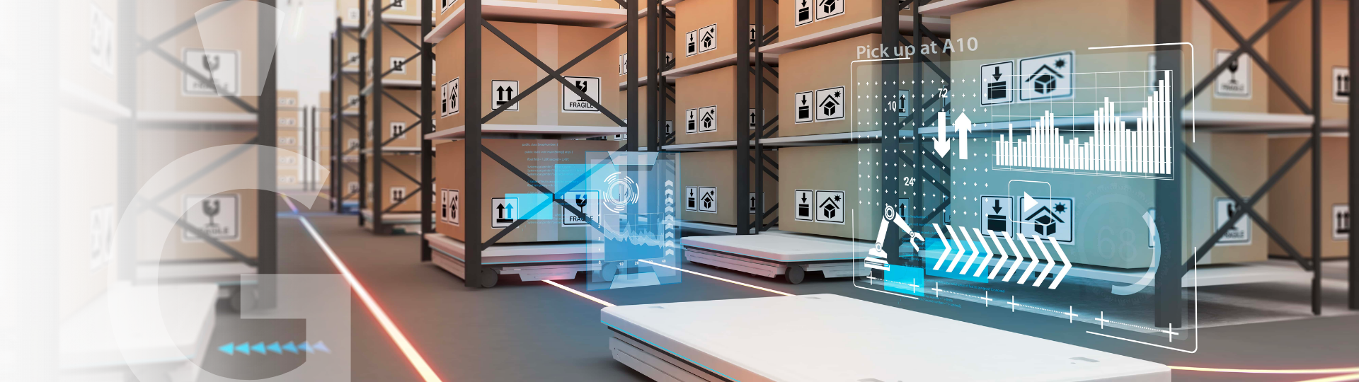 Racks with boxes in a warehouse