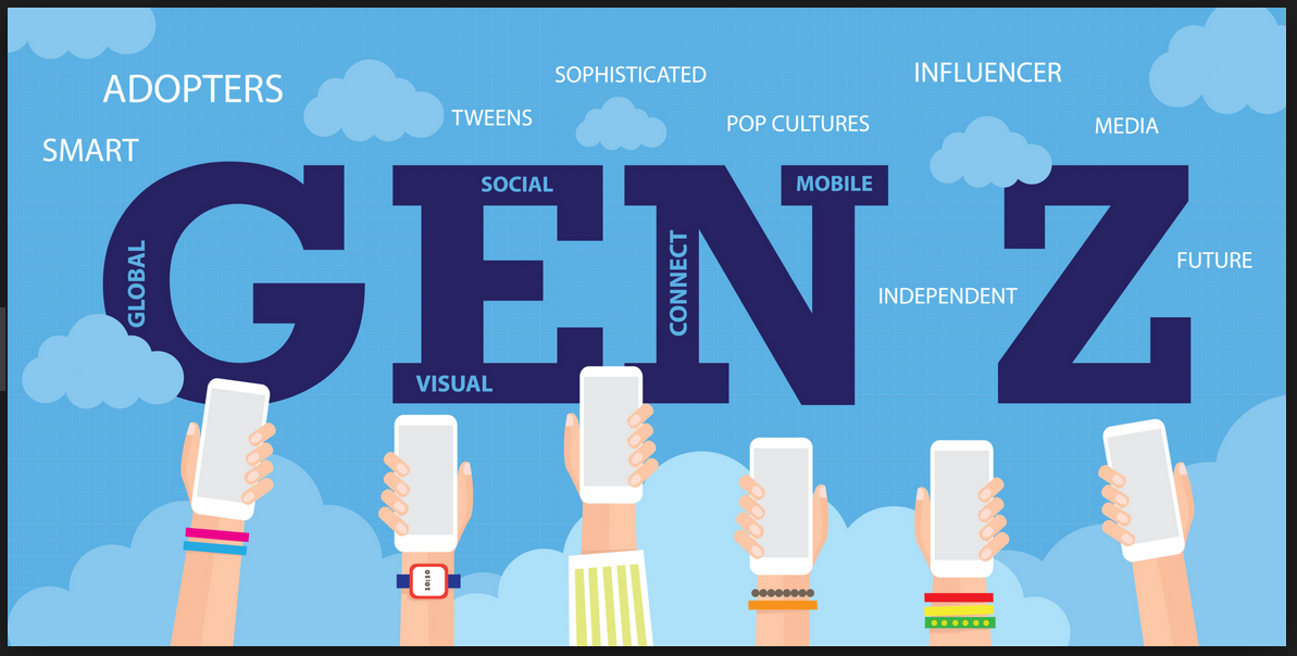 Hands of people represented Generation Z, holding mobile phones