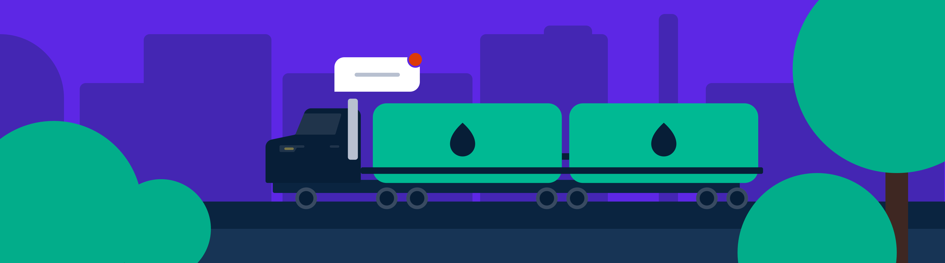 Black cargo tank with green trailer and fuel in the city