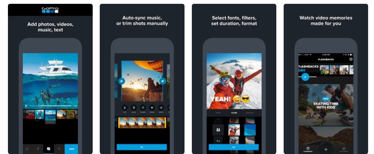 Screenshots of the Quik video editing app