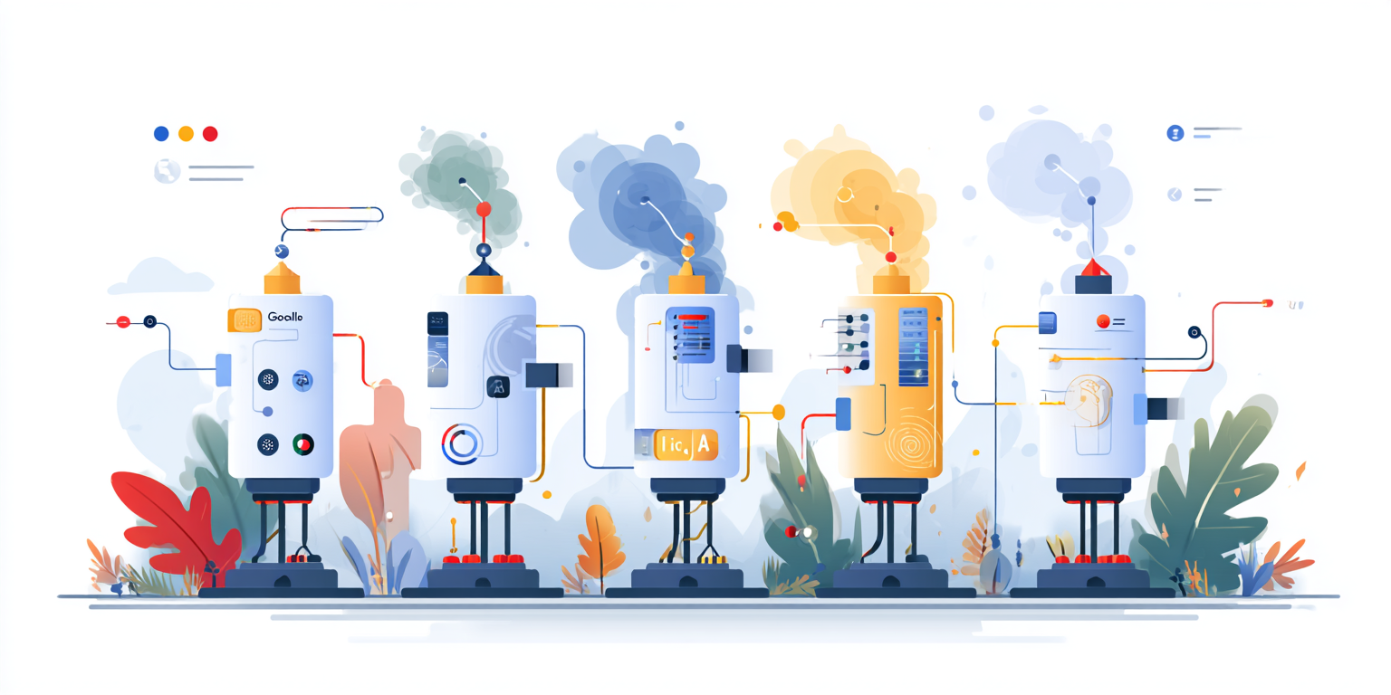 Clean infographic-style visual showing five AI servers labelled Google AI Studio, Groq, Together AI, Hugging Face, OpenRouter