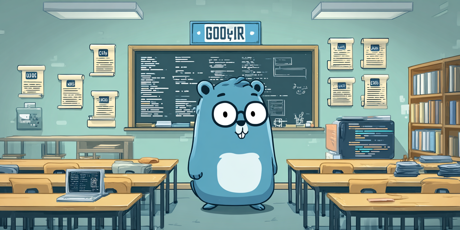 Gopher Go mascot standing like a teacher at a chalkboard