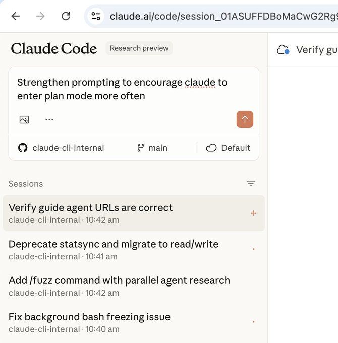 Screenshot of the sessions list