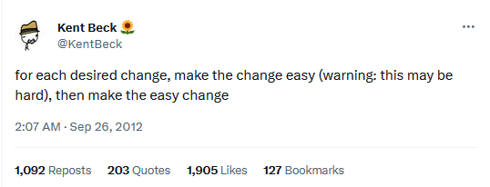 The screen shot of Kent Beck's post in Twitter