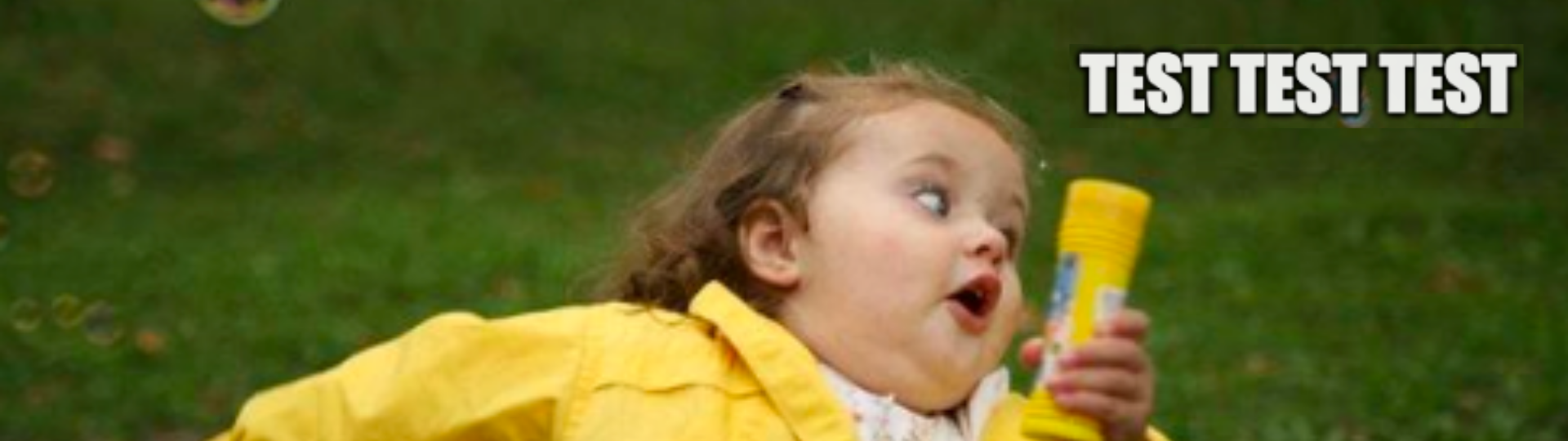 Running little girl with three words "TEST" nearby