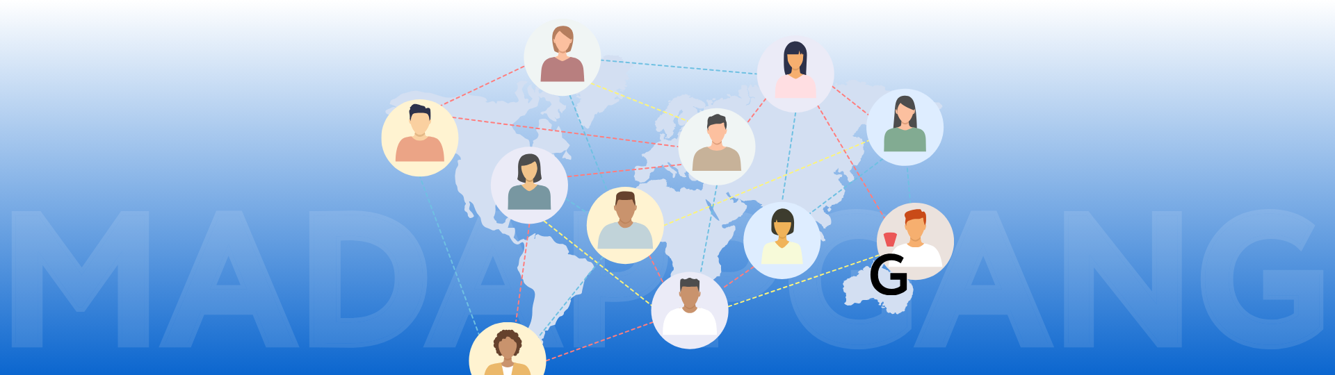 Schematic representation of networking between people from different continents