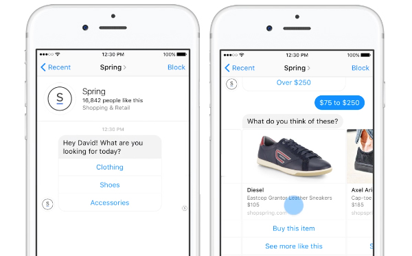 Example of Facebook Messenger functionality on two screens