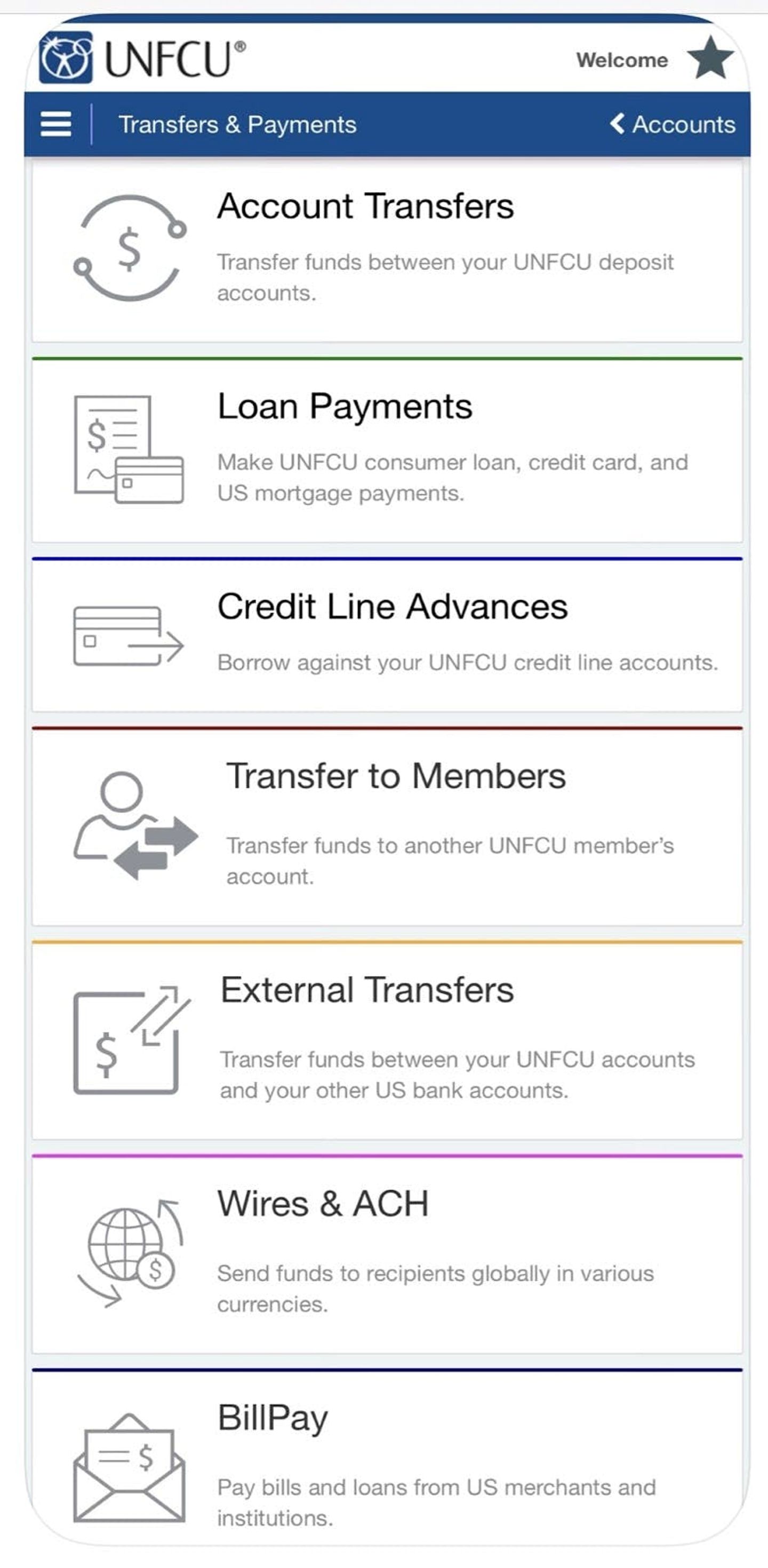 Payment categories in the UNFCU Digital Banking app