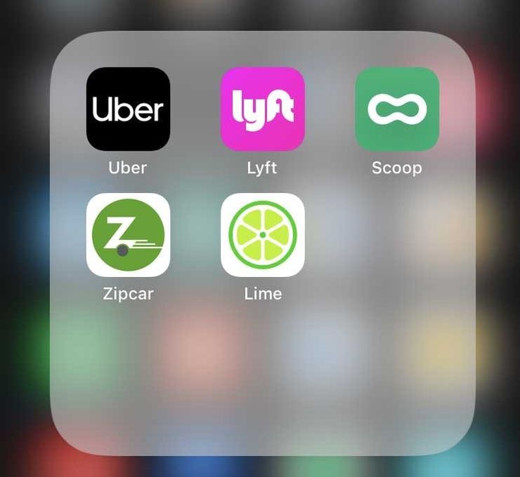 Five logos of rideshare apps