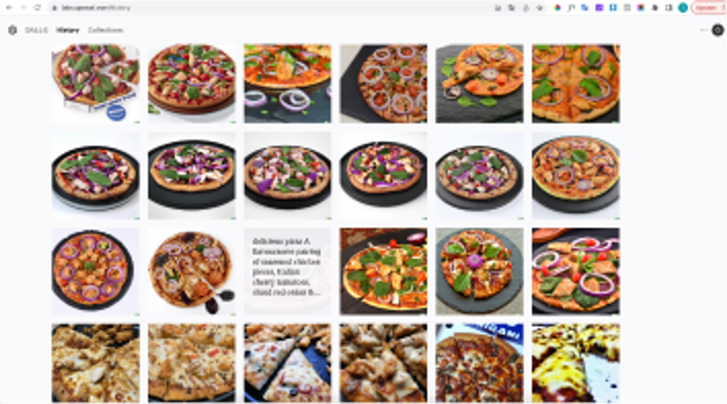 DALL-E pizzas page screen
