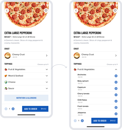 Dominos pizza app screen