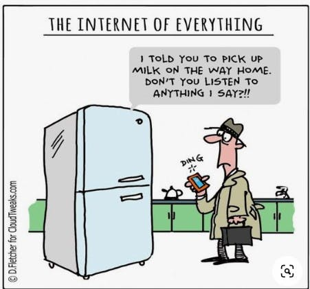 Meme about the Internet of Things with a man and a fridge