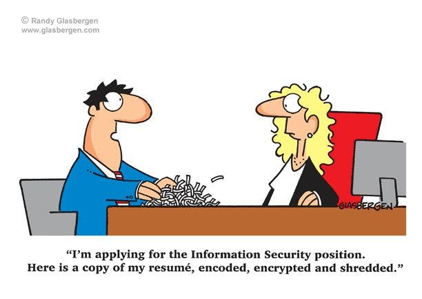 Man applying for Information Security position sitting in front of the woman