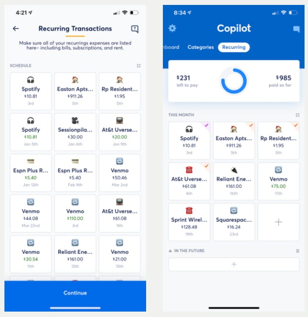 The examples of the Copilot app user interface