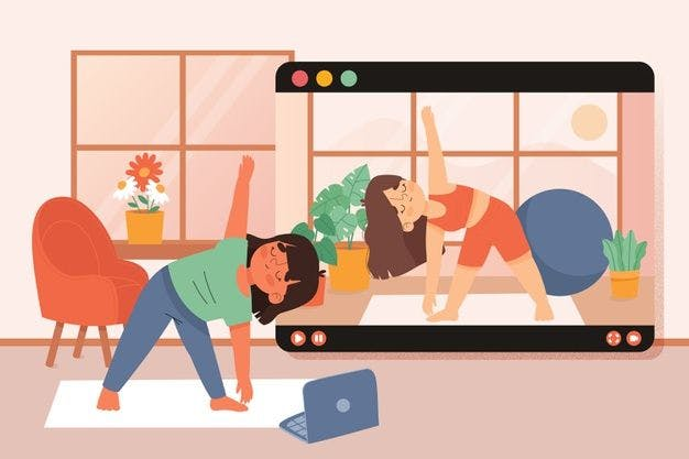 Painted picture depicting digital workout at home