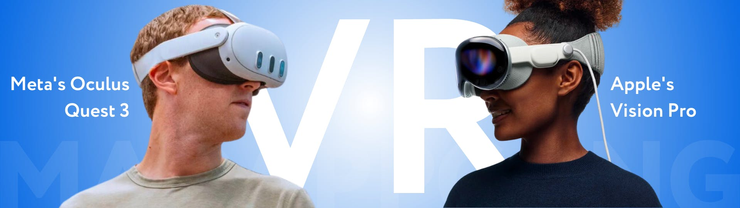 Man and woman in Meta and Apple VR glasses