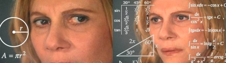 Meme of a woman trying to calculate difficult mathematical functions