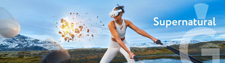 Woman in VR glasses breaking flying balls