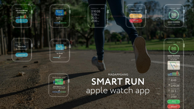 Several screens of SmartRun, Apple watch app