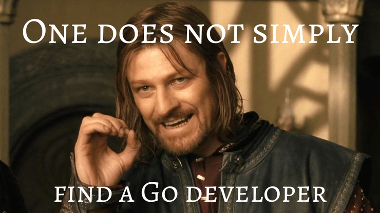 Meme with an actor and the inscription "One does not simply find a Go developer"