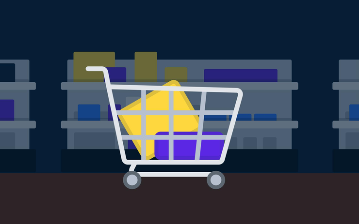 Shopping cart with two boxes in the shop
